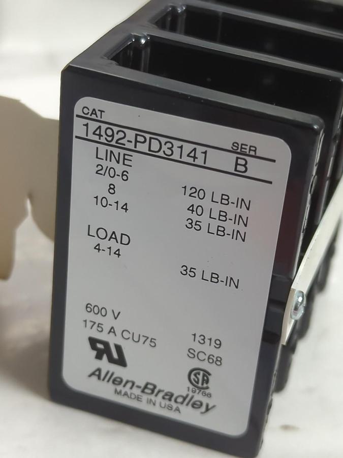 ALLEN BRADLEY,1492-PD3141,SERIES B POWER TERMINAL BLOCK 600V CU WIRE NOS