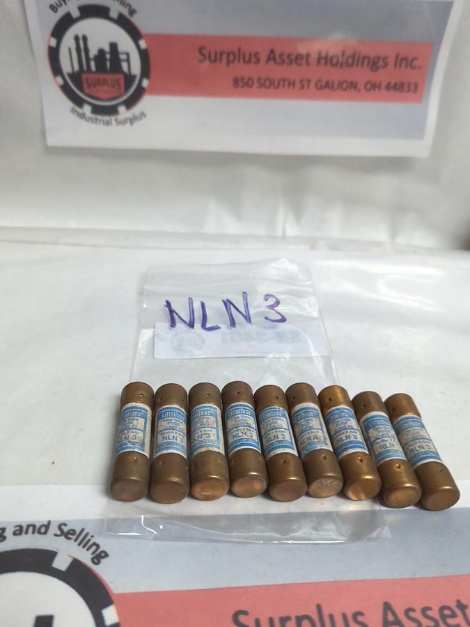 Used LITTELFUSE,NLN3,ONE-TIME 3 AMP FUSE LOT OF 9 PRE-OWNED
