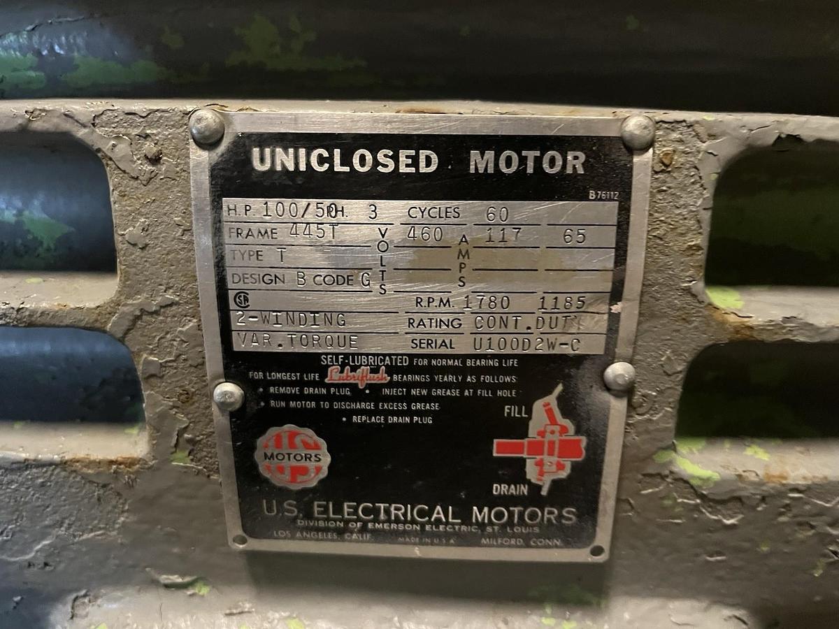 Used US MOTOR,445T,UNICLOSED MOTOR 100HP 460V 3PH 1780 RPM