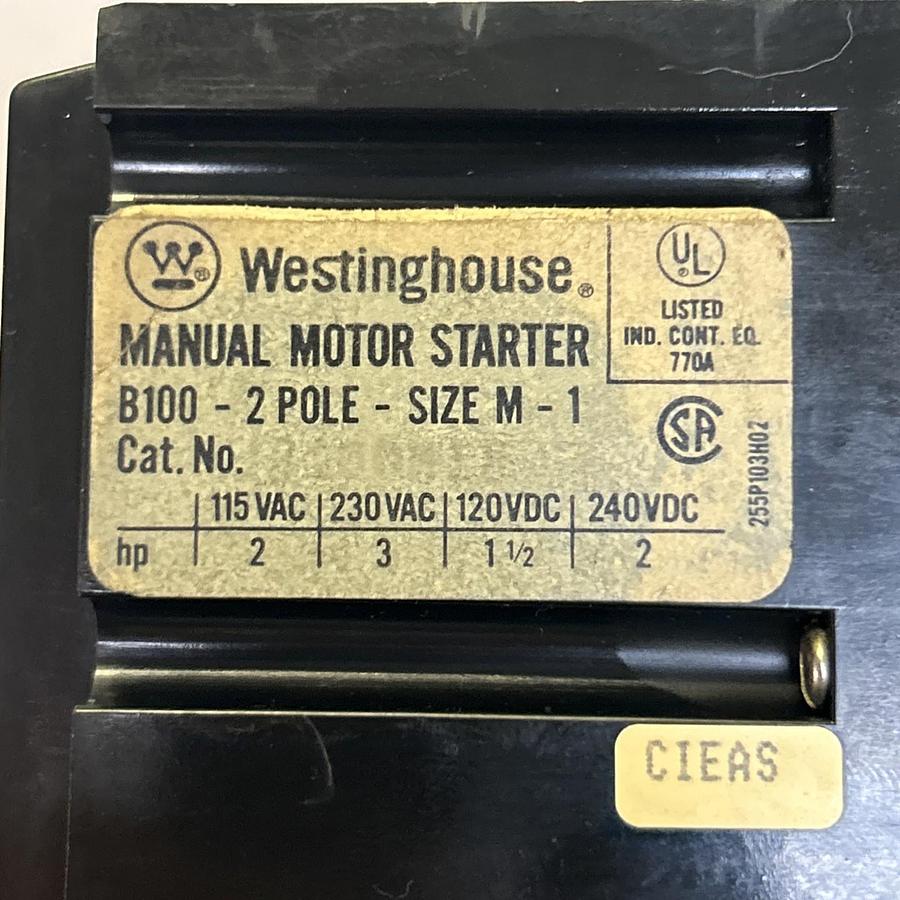 Used WESTINGHOUSE,B100,MANUAL MOTOR STARTER