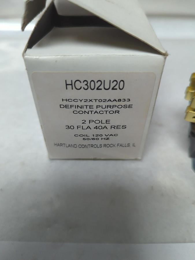 HARTLAND CONTROLS,HC302U20,DEFINITE PURPOSE RELAY 2-POLE 30 FLA 40A RES NOS