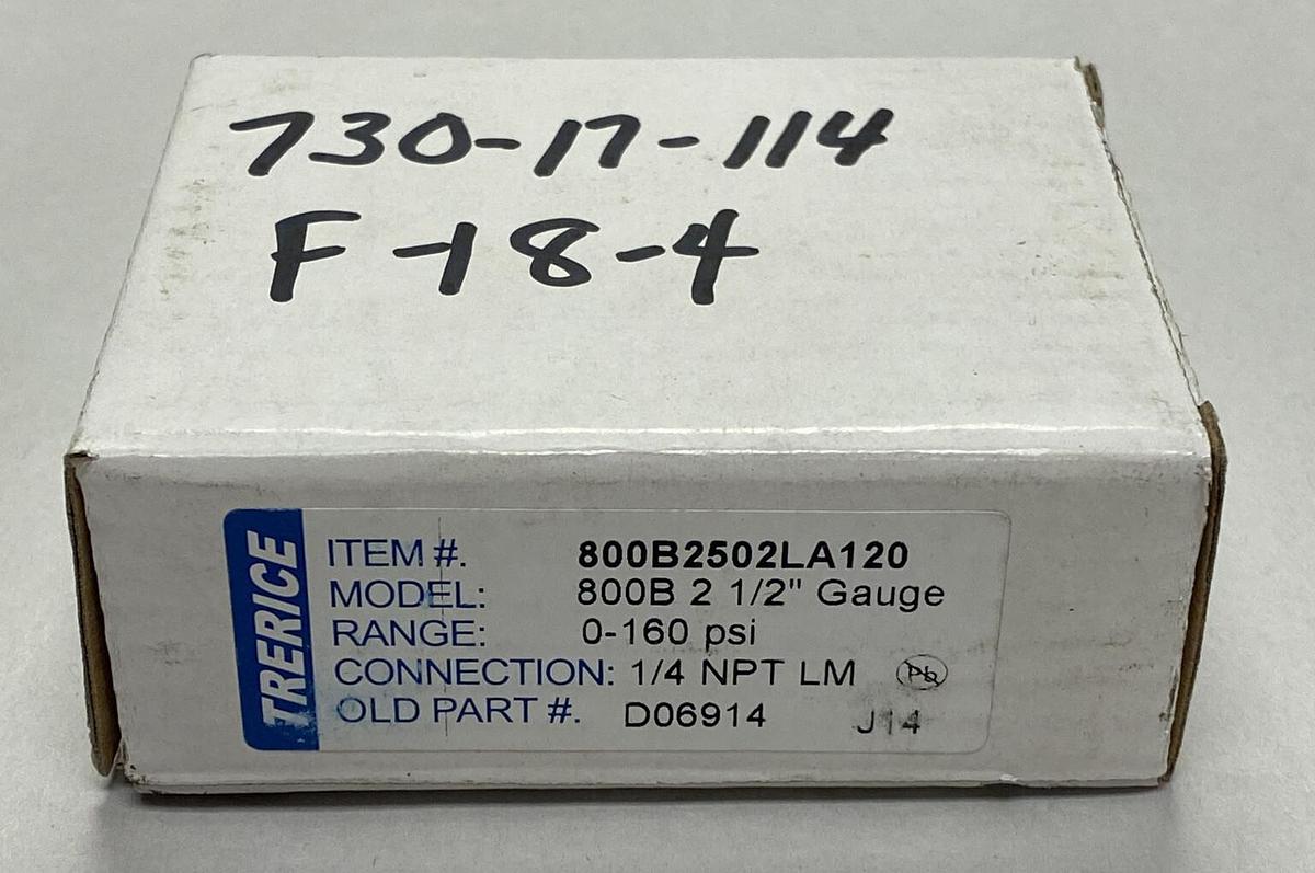 TERRICE,800B2502LA120,PRESSURE GAUGE 2- 1/2 INCH 160 PSI NOS