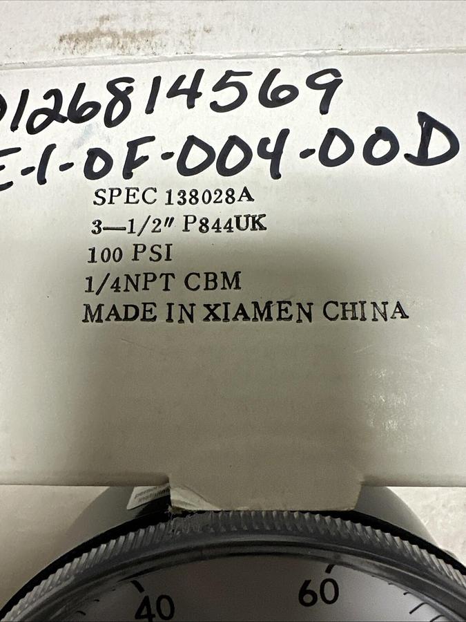 Used Amatek,138028A,100 PSI 3-1/2"Pressure Gauge Back Mount