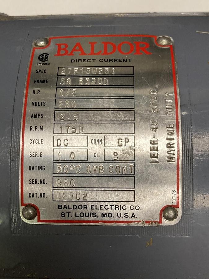 Baldor,27F15W251,1/2 Hp Motor 1750 RPM 230 Volts 56 5320D Frame