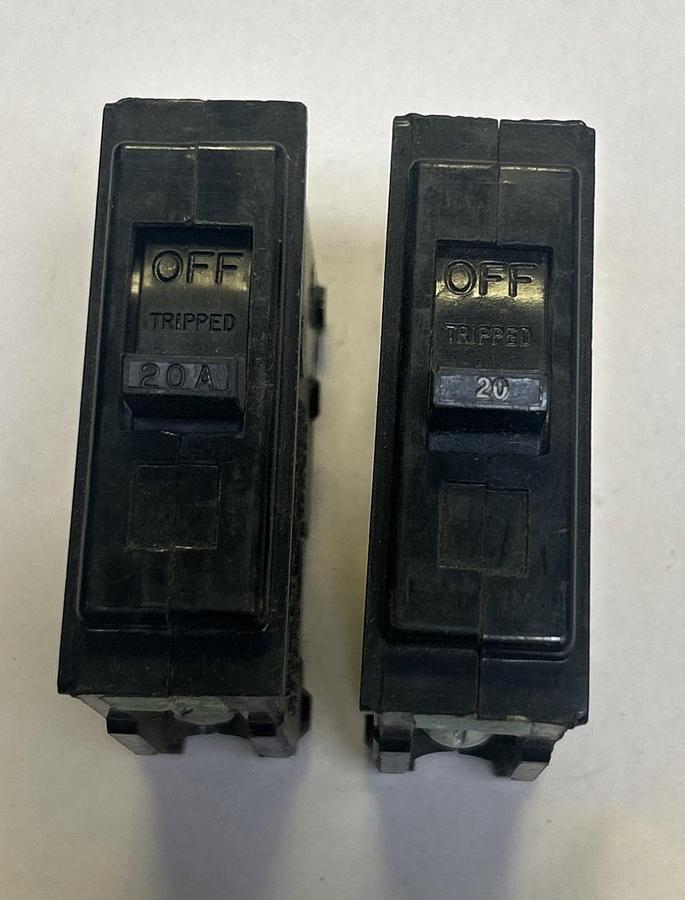 Used GENERAL ELECTRIC,TQL120,CIRCUIT BREAKER 20A 120/240V 1P LOT OF 2