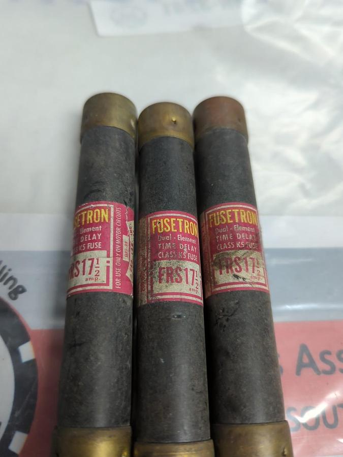 Used COOPER BUSSMANN,FRS-17-1/2,FUSETRON 17-1/2 AMP FUSE LOT OF 3 PRE-OWNED