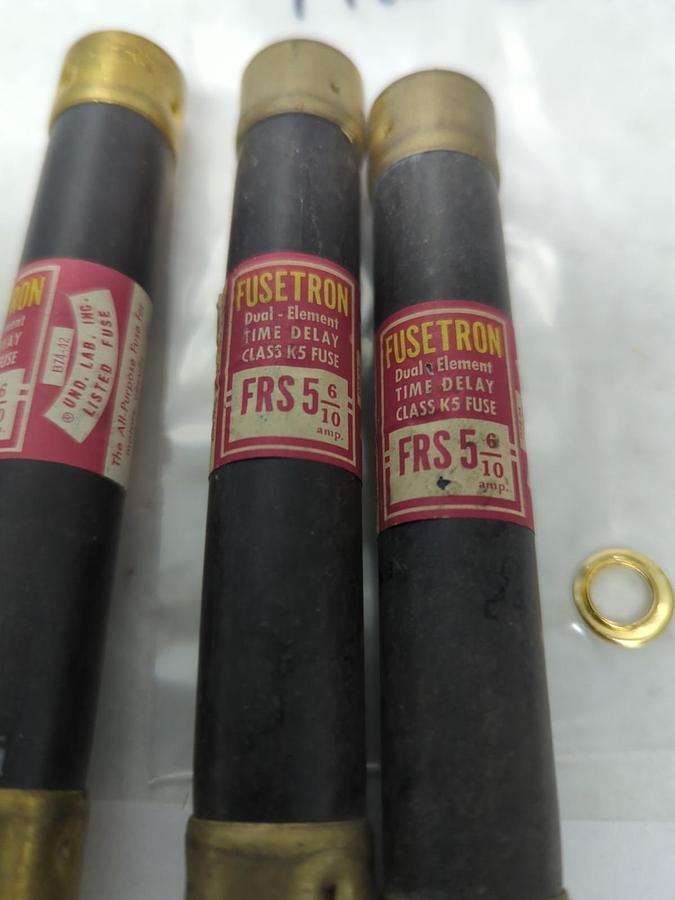 Used COOPER BUSSMANN,FRS 5-6/10,FUSETRON 5-6/10 AMP FUSE LOT OF 3 PRE-OWNED