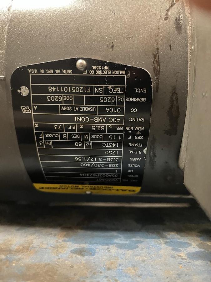 Used GROVE GEAR,BM226-2,GEAR REDUCER RATIO 20 BALDOR VM3546T MOTOR 1HP 1750RPM