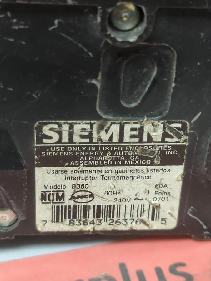 Used SIEMENS,B3060,CIRCUIT BREAKER 60 AMP 3-POLE LOT OF 2 PRE-OWNED