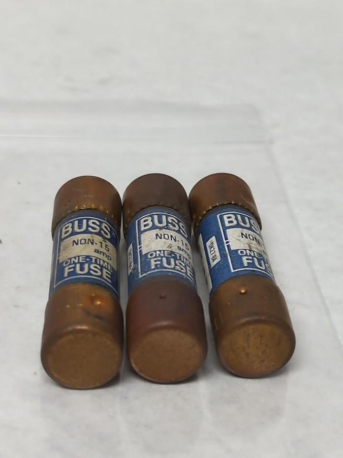 Used COOPER BUSSMANN,NON-15,ONE-TIME 15 AMP FUSES LOT OF 3 PRE-OWNED