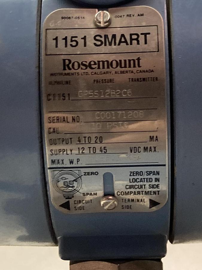 Rosemount,C1151 GP5S12B2C6,Pressure Transmitter