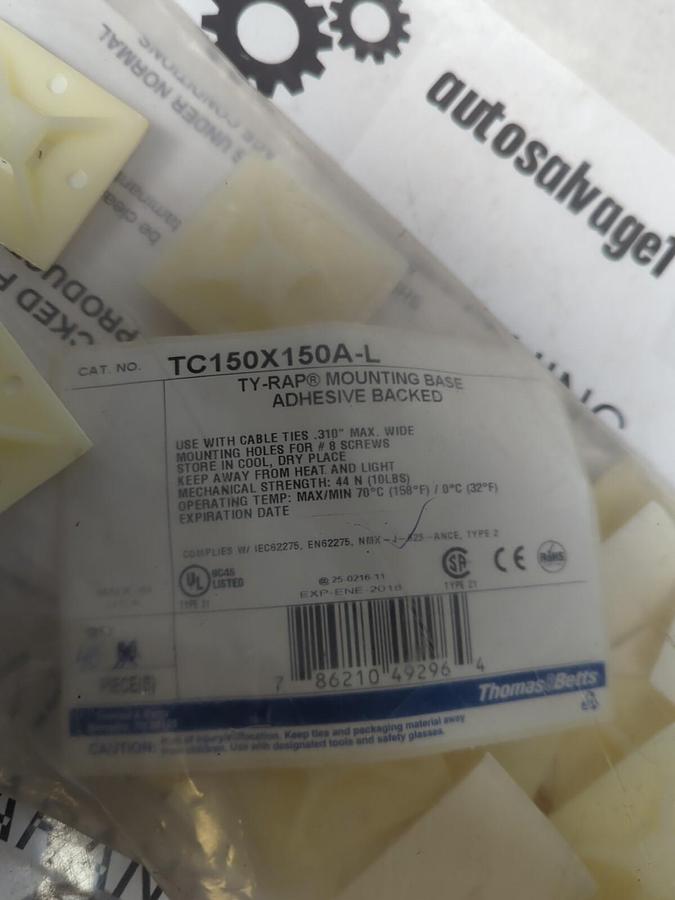 THOMAS & BETTS,TC150X150AL,TY-RAP ADHESIVE BACKED MOUNTING BASE BAG OF 40 PIECES