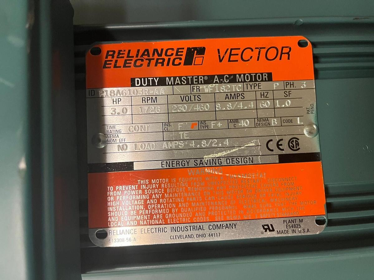 RELIANCE,P18A6103R-AA,DUTY MASTER VECTOR MOTOR 3HP 3PH 1726RPM WF182TC