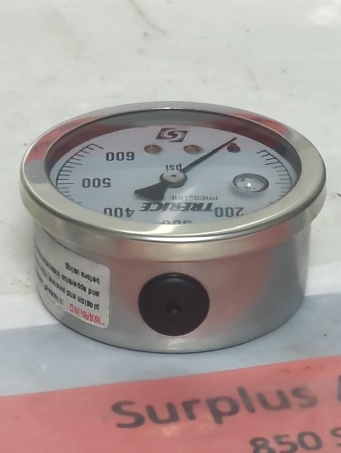 Used TRERICE,D82LFB,PRESSURE GAUGE 2.5 INCH FACE 1/4 INCH LM 0-600 PSI PRE-OWNED