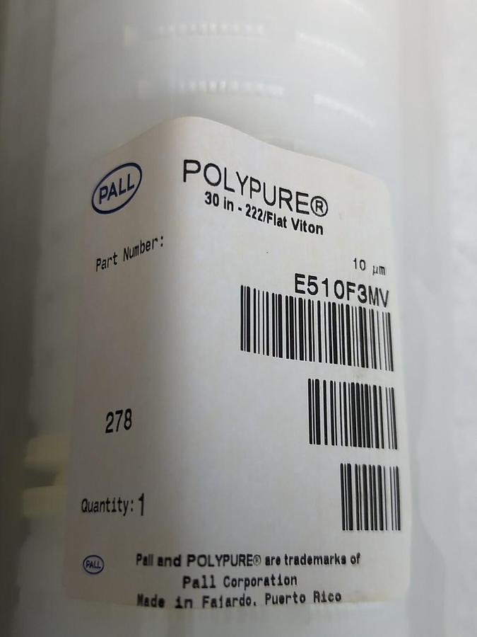 PALL,E510F3MV,POLYPURE FILTER FOR LIQUID FOOD & BEVERAGE 30 IN -222/FLAT VITON