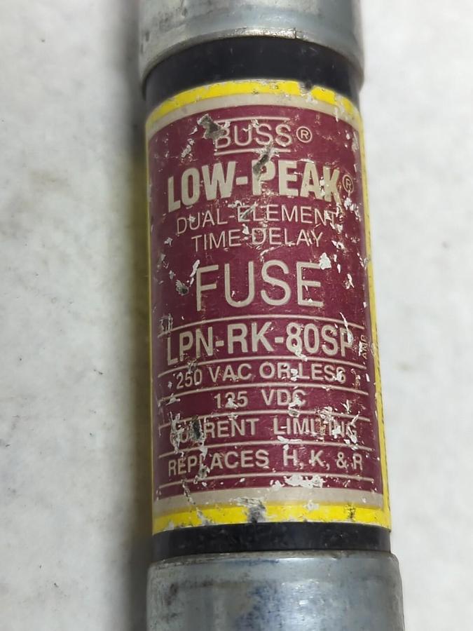 Used COOPER BUSSMANN,LPN-RK-80SP,LOW-PEAK 80 AMP FUSE PRE-OWNED