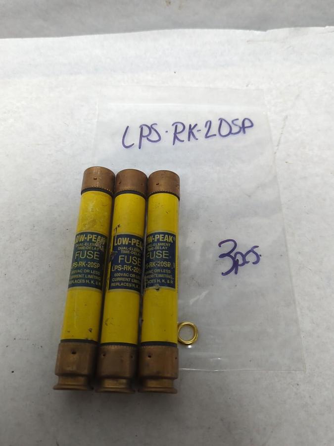 Used COOPER BUSSMANN,LPS-RK-20SP,LOW-PEAK 20 AMP FUSE LOT OF 3 PRE-OWNED