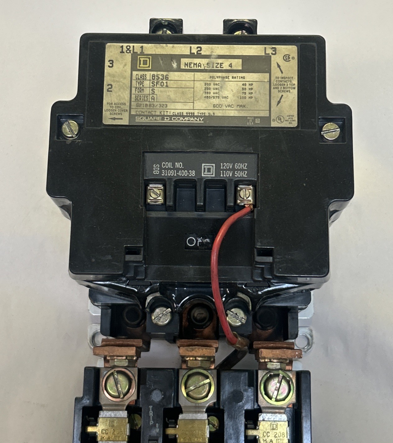 Used SQUARE D,8536SF01,SIZE 4 STARTER 600V