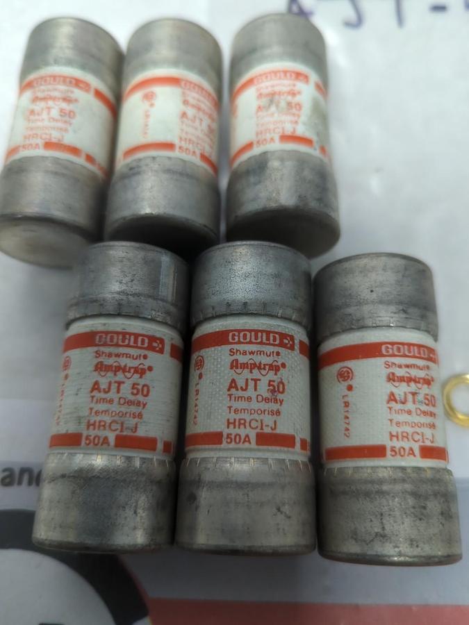 Used GOULD SHAWMUT,AJT-50,AMP-TRAP 50 AMP FUSE LOT OF 6 PRE-OWNED