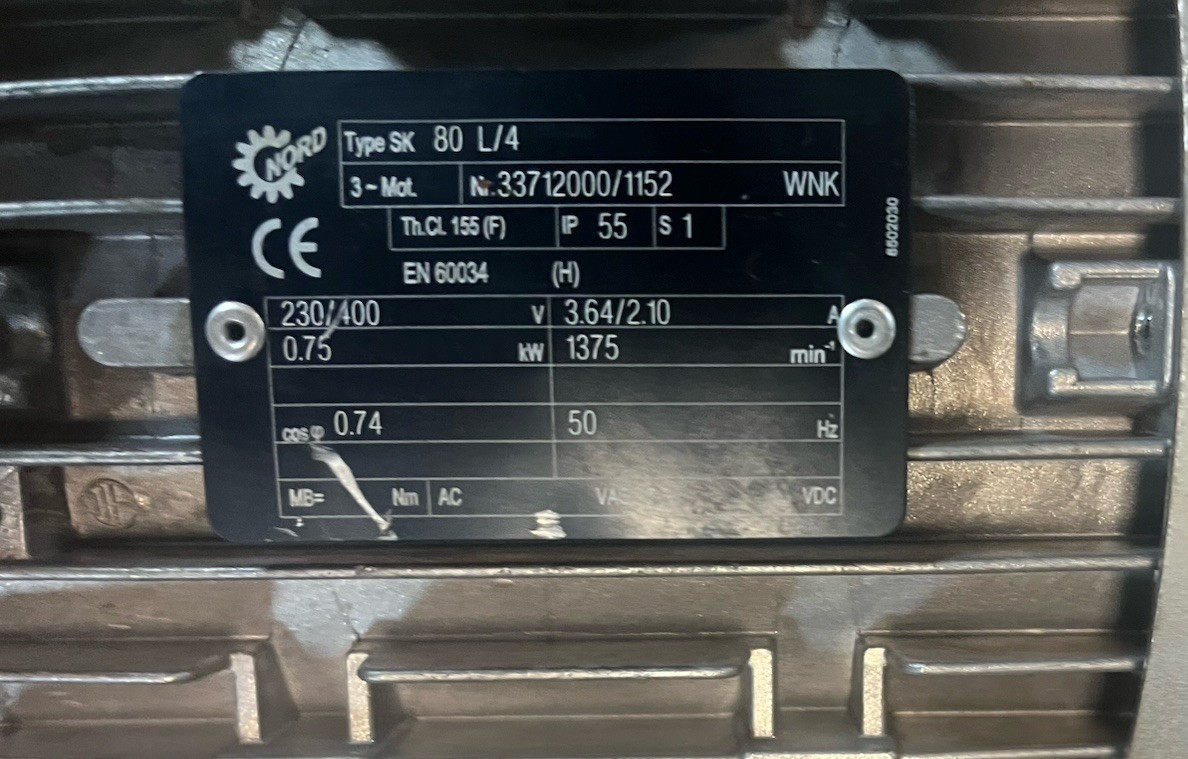 Used NORD,SK80-L/4,MOTOR .75kW 1375RPM 230/400V FR 80