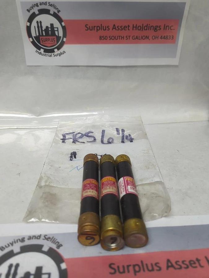 Used COOPER BUSSMANN,FRS-6-1/4,FUSETRON 6-1/4 AMP FUSE LOT OF 3 PRE-OWNED