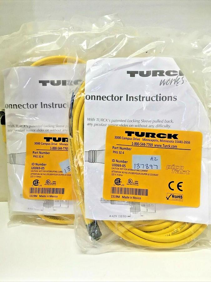 Turck,PKG 3Z-4 ID U0069-05,Picofast Connector LOT OF 2