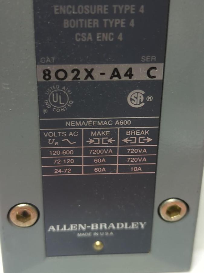 Used ALLEN BRADLEY,802X-A4,LIMIT SWITCH SERIES C PRE-OWNED