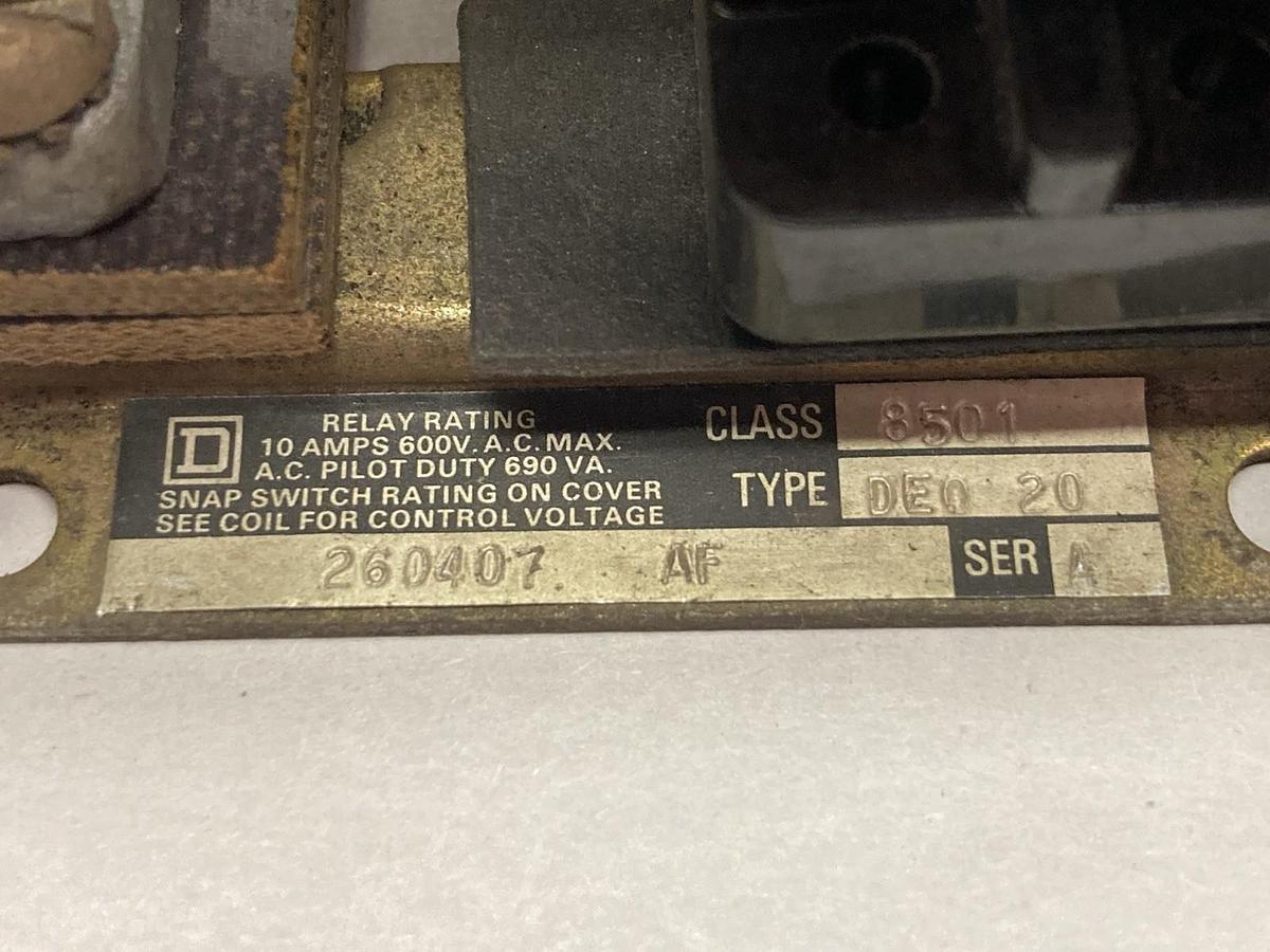 Used Square D,Class 8501 Type DE0-20,Contactor Ser A
