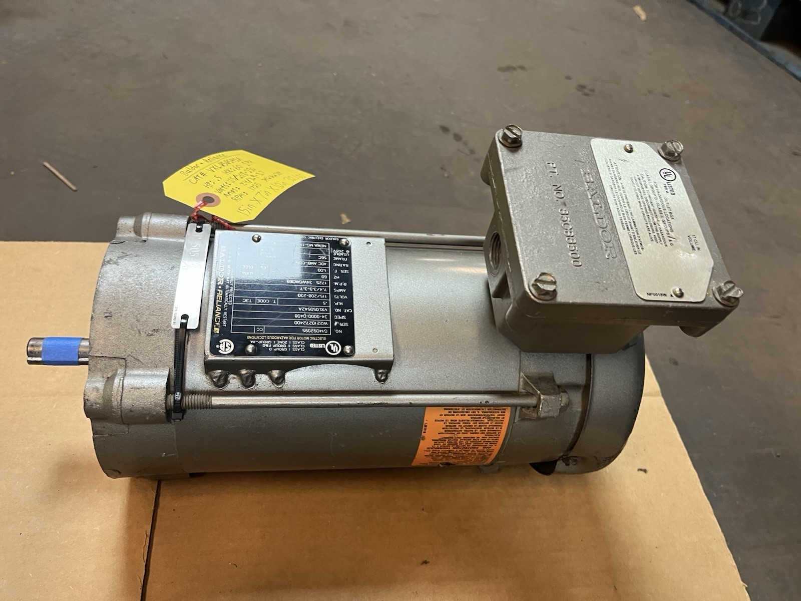 Used BALDOR,VXL050542A,HAZARDOUS MOTOR 1/2HP 1PH 56C 1725RPM 115/208-230V