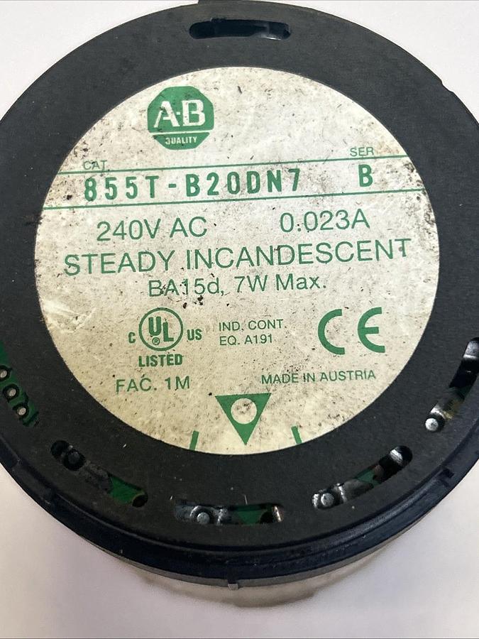Used ALLEN BRADLEY,855T-B20DN7,INCANDESCENT CLEAR STACK LIGHT