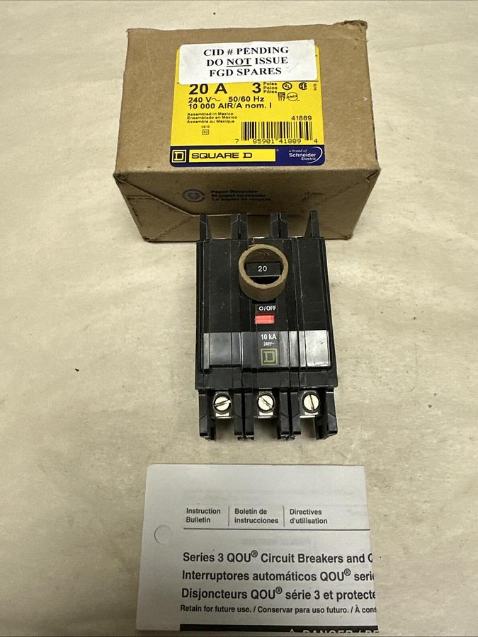 Square D,QOU320,20A 3 Pole Circuit Breaker