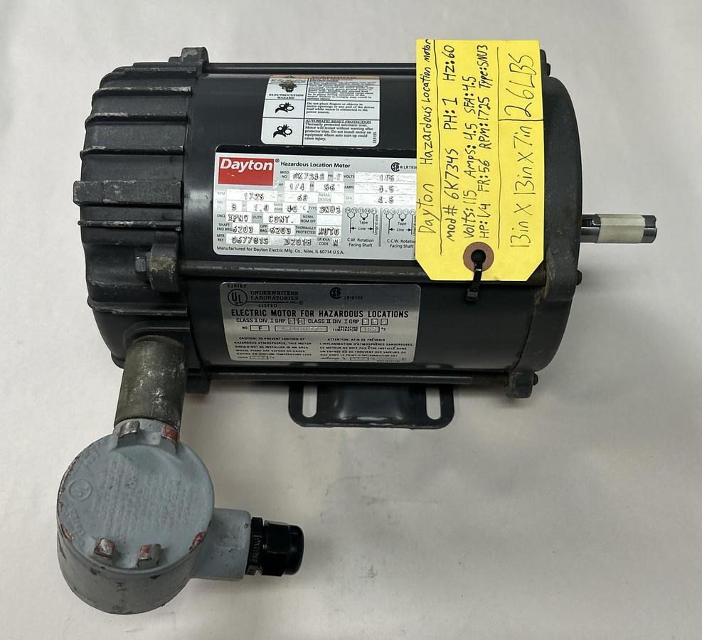 Used DAYTON,6K734S,HAZARDOUS LOCATION MOTOR 1/4HP 115V 1725RPM 1PH 56 FRAME