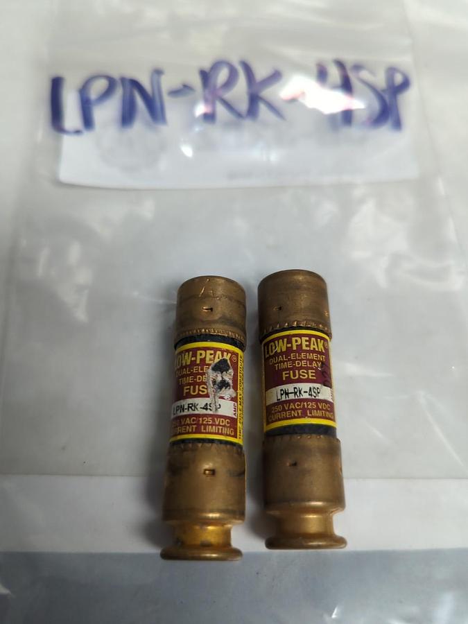 Used COOPER BUSSMANN,LPN-RK-4SP,LOW-PEAK 4 AMP FUSE LOT OF 2 PRE-OWNED
