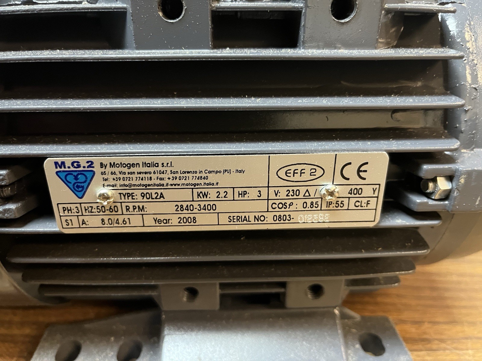 MG2 MOTOGEN,90L2A,MOTOR 3HP 230/400V 2840-3400RPM 3PH