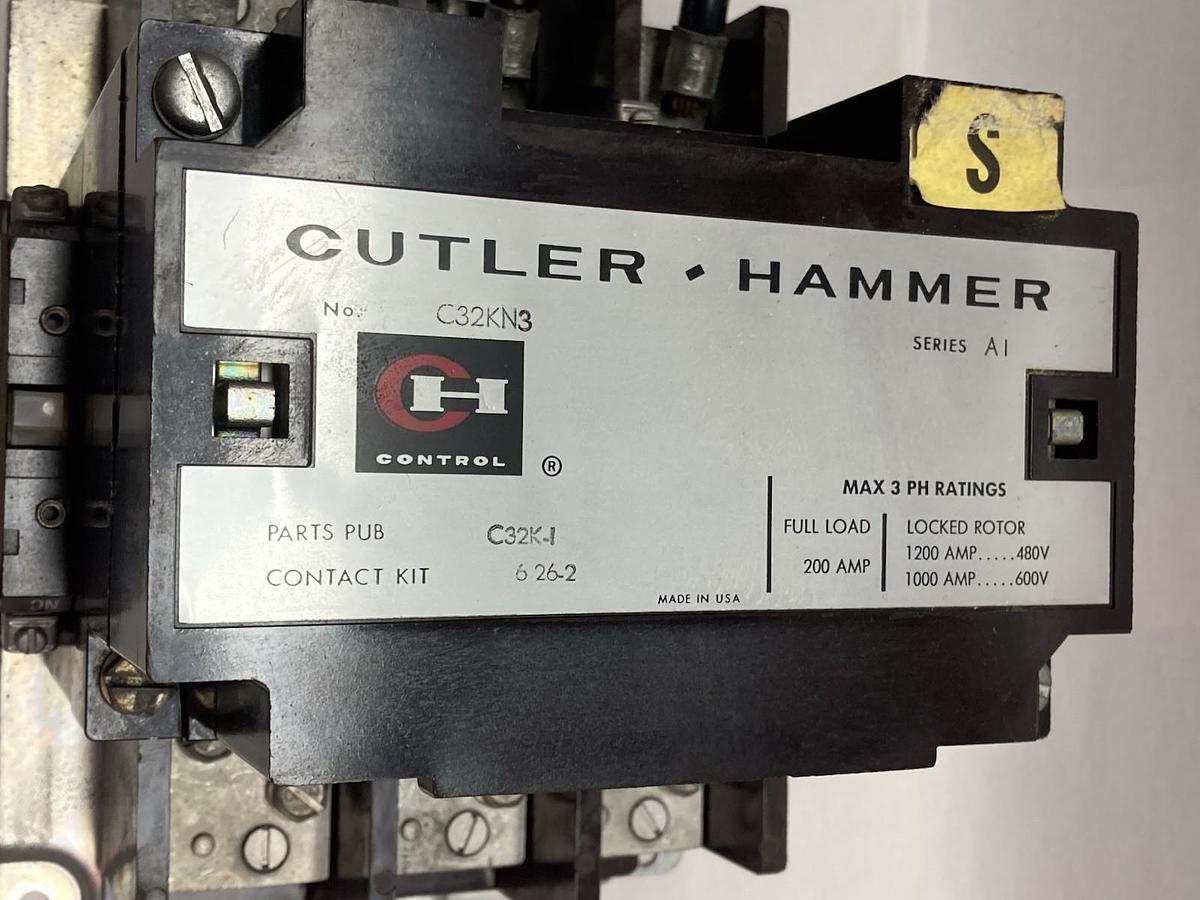 Used Cutler-Hammer,C32KN3,Series A1 3-Pole Contactor 200A 480/600V