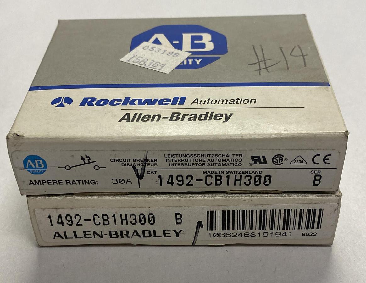 Allen Bradley,1492-CB1H300,Ser B Circuit Breaker Lot Of 2 NOS