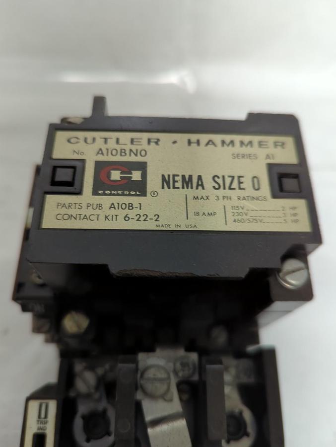 Used CUTLER-HAMMER,A10BN0,MOTOR STARTER 18 AMP 3-POLE SIZE 0 PRE-OWNED