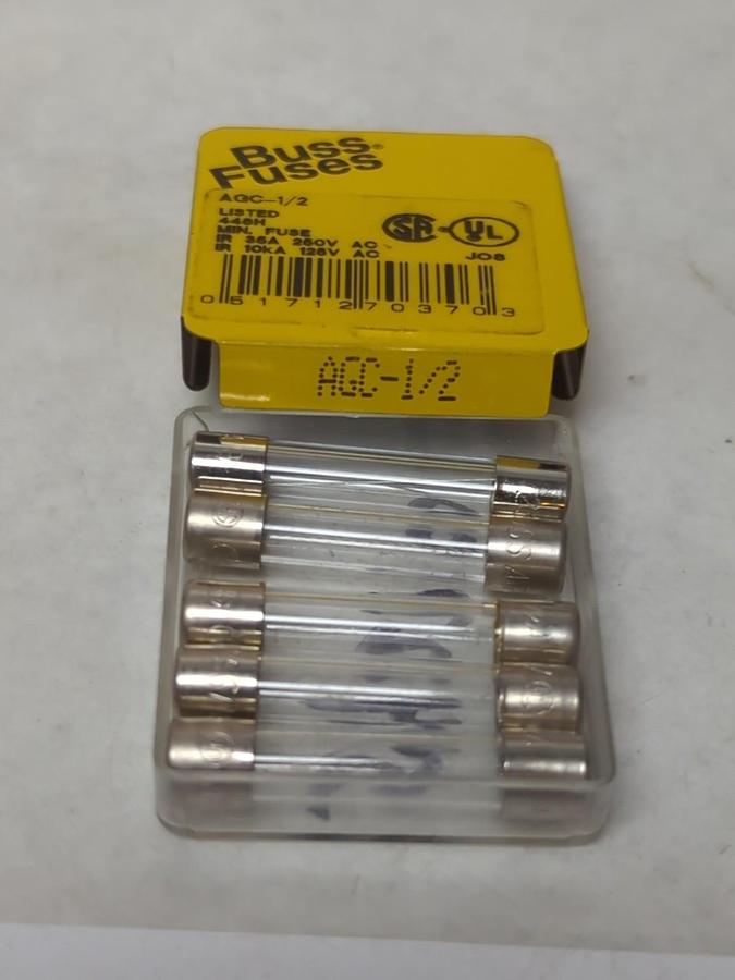 COOPER BUSSMANN,AGC-1/2,FAST ACTING 1/2 AMP FUSE PACK OF 5 NOS