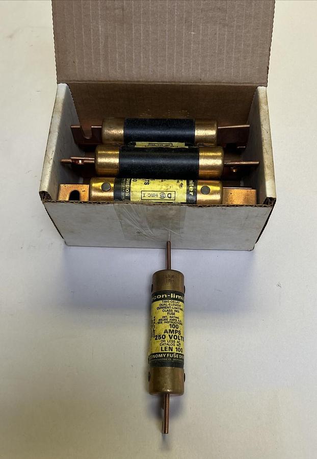 Used ECONOMY FEDERAL PACIFIC,LEN-100,TIME-DELAY 100 AMP FUSE LOT OF 10