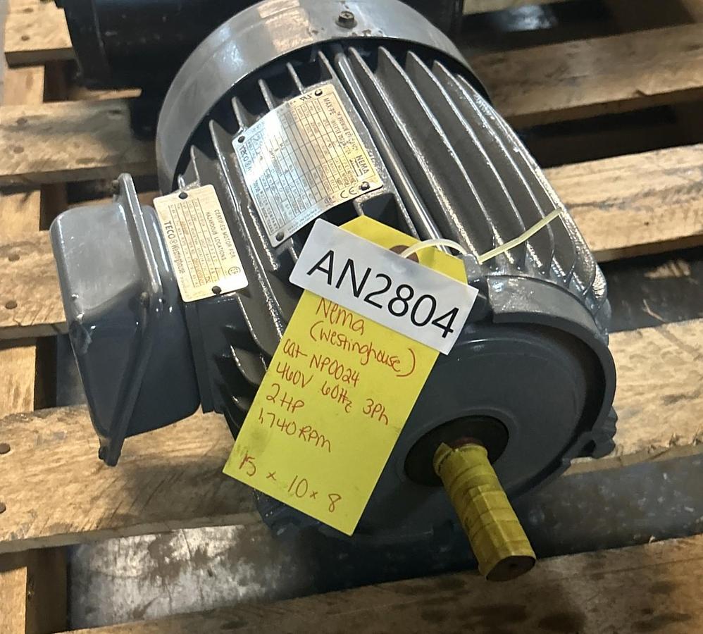 Used TECO WESTINGHOUSE,NP0024,INVERTER DUTY MOTOR 2HP 230/460V 1740RPM 3PH 145T FRAME