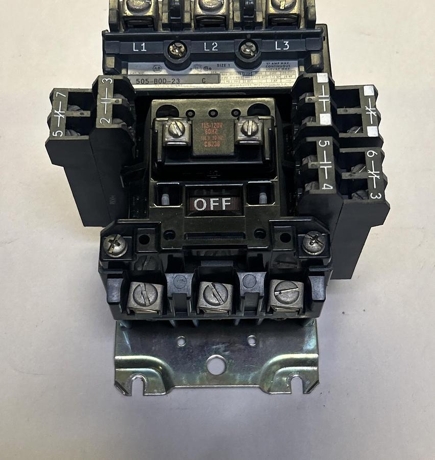 Used ALLEN BRADLEY,505-B0D-23,CONTACTOR SIZE 1 27A 600V