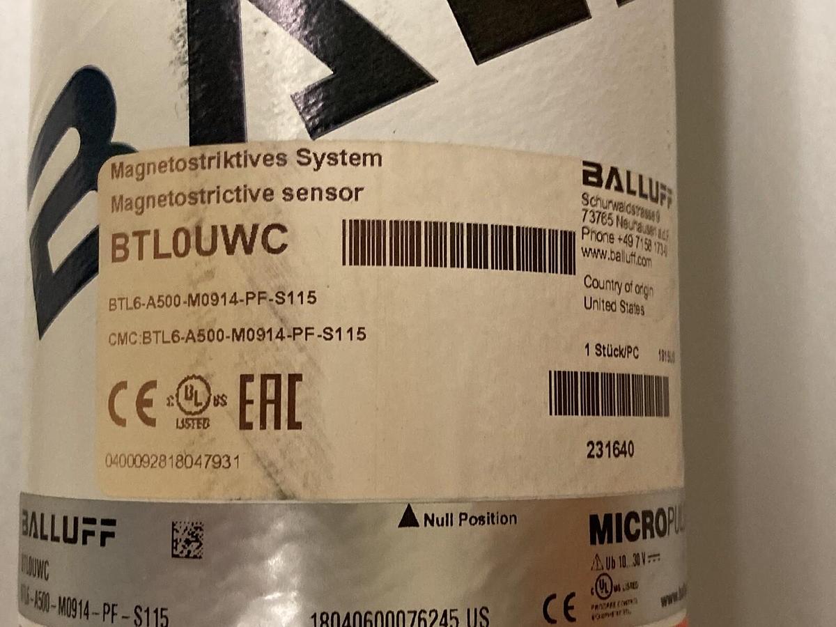 Used Balluff,BTL6-A500-M0914-PF-S115,Magnetostrictive Position Sensor