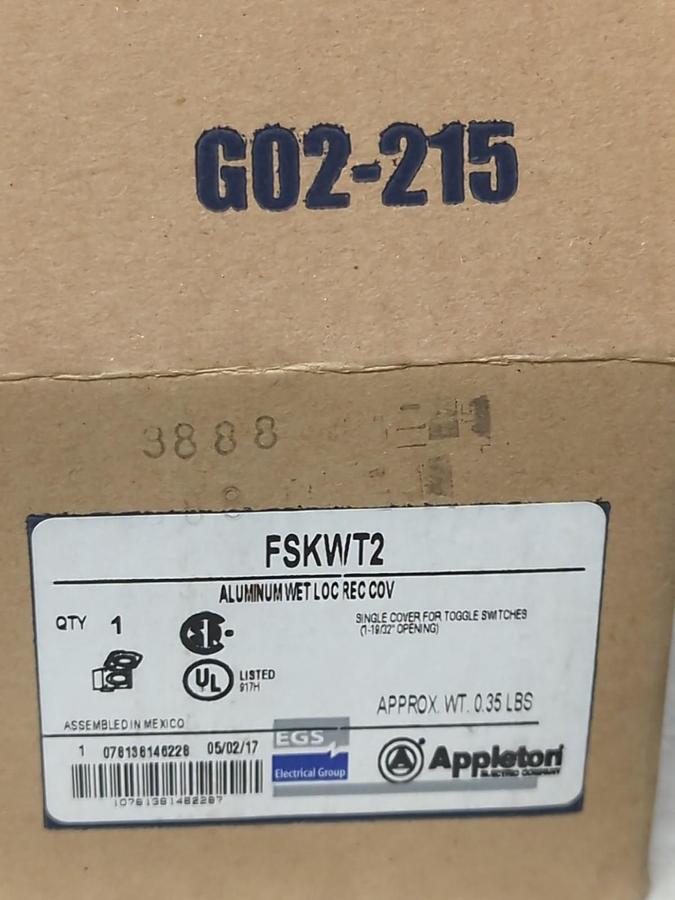 APPLETON,FSKWT2,SINGLE COVER FOR TOGGLE SWITCHES 1-19/32" OPENING NOS