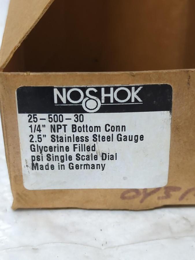 NOSHOK,25-500-30,GAUGE 2.5 IN FACE 1/4 IN NPT BOTTOM CONNECTION NOS