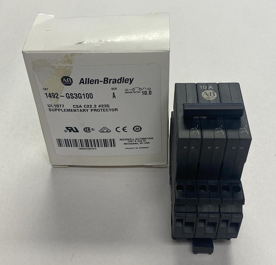Used ALLEN BRADLEY,1492-GS3G100,SER A MINI CIRCUIT BREAKER 10A NEW