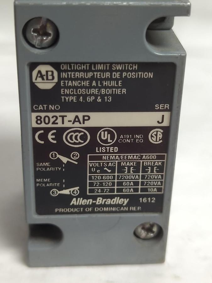 Used ALLEN BRADLEY,802T-AP,SERIES J OILTIGHT LIMIT SWITCH PRE-OWNED