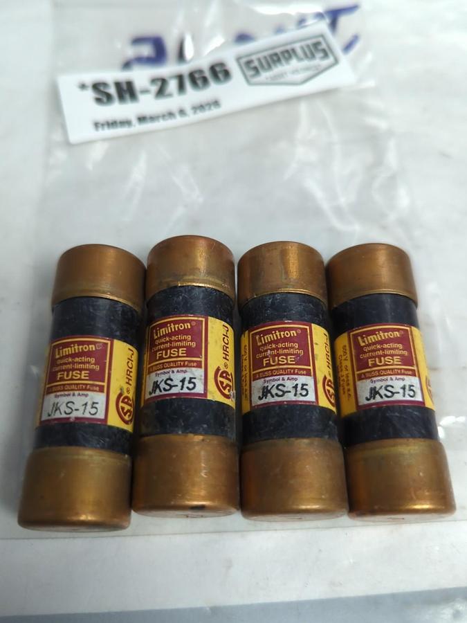 Used COOPER BUSSMANN,JKS-15,LIMITRON 15 AMP FUSE LOT OF 4 PRE-OWNED