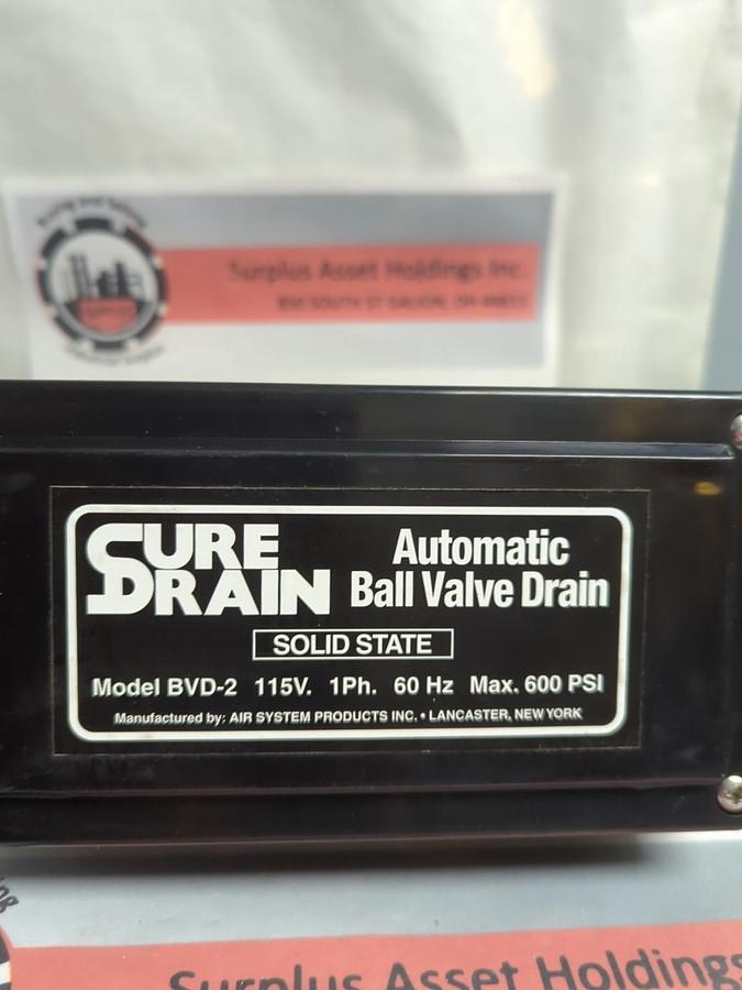 AIR SYSTEMS,BVD-2,AUTOMATIC BALL VALVE DRAIN 115V 1PH 60HZ 600PSI NOS