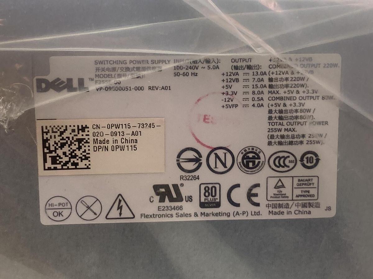 Used Dell,Model F255E-00,Switching Power Supply 100-240V 255W