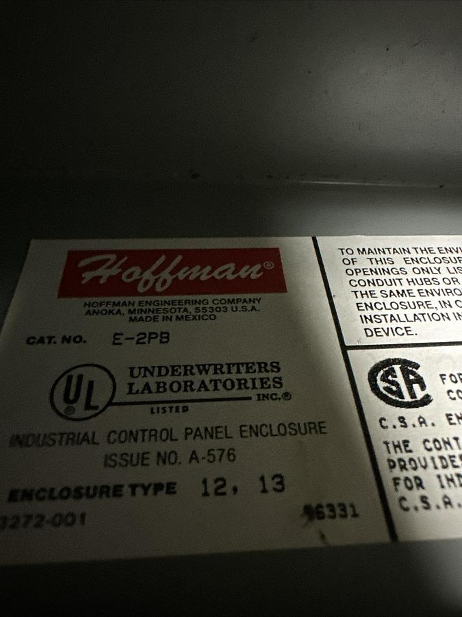Used Hoffman,E-2PB,Enclosure with (2) A-B 800T-XA Pushbuttons